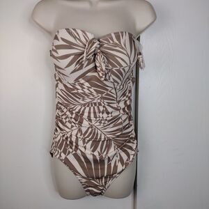 Women's Pique Bandeau Full Coverage One Piece Swimsuit Kona Sol Light Beige Sz M